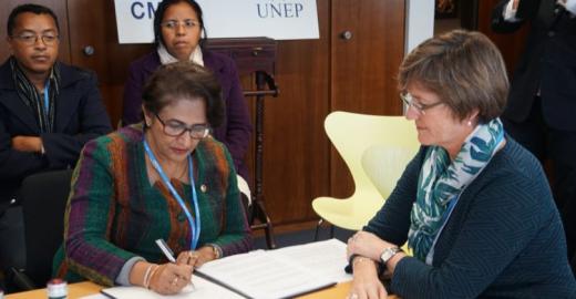 Dr. Ndahimananjara (l) and Melanie Virtue (r) © Aydin Bahramlouian, UNEP/CMS